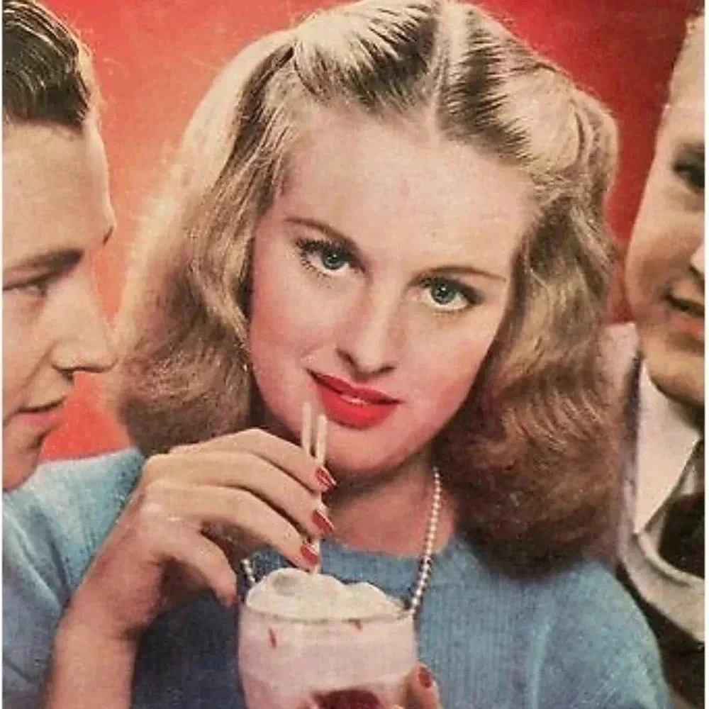 Vtg 1950s Color Photo Reto Pinup Milkshake Ad